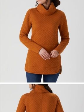 Duluth Trading Co Quilted Cowl Neck Sweater Tunic in deep ochre